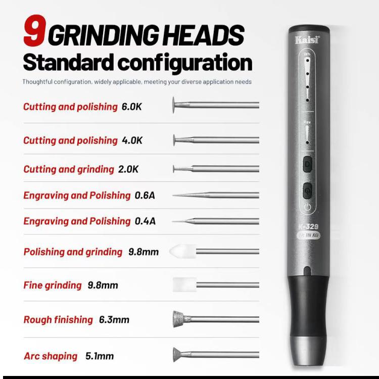 Kaisi 329 Multifunction Charging Polish Pen with 9pcs Grinding Heads, Kaisi 329