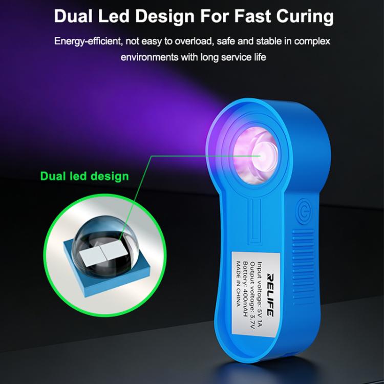 RELIFE RL-014F Rechargeable 395nm Dual LEDs Band Mini UV Curing Lamp