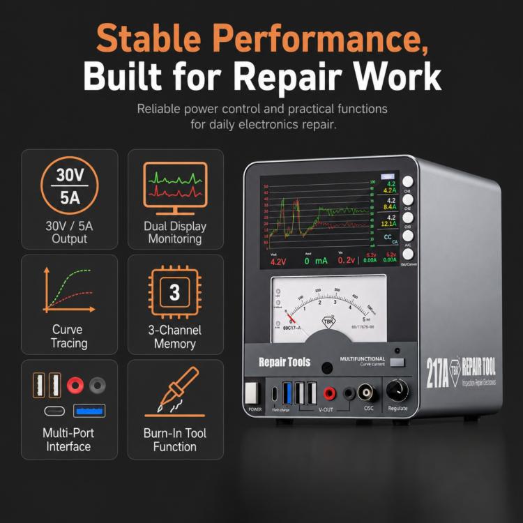 TBK 217A 30V / 5A 3-Channel Storage Curved DC Regulated Power Supply with Hyperbola Display, US Plug, UK Plug, EU Plug, AU Plug