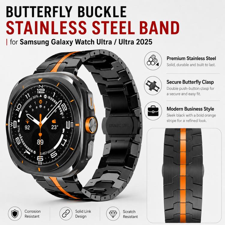 5 Pack xDfind Butterfly Buckle Stainless Steel Watch Band, For Galaxy Watch Ultra2 2026 / 2025 / 1 2024, For Galaxy Watch9 / 8 / 8 Classic