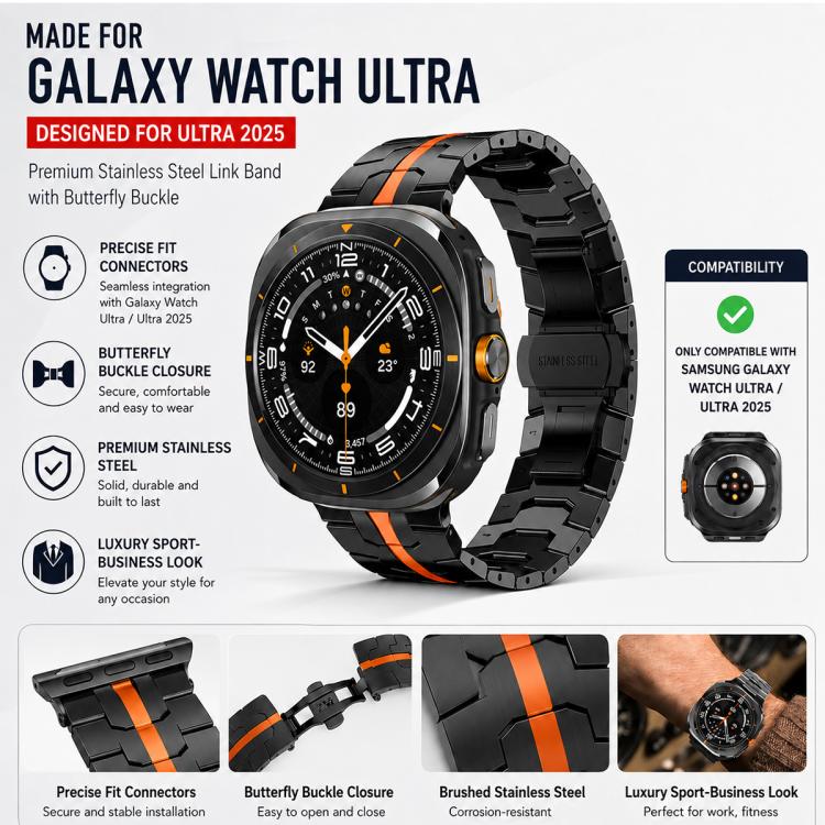 5 Pack xDfind Butterfly Buckle Stainless Steel Watch Band, For Galaxy Watch Ultra2 2026 / 2025 / 1 2024, For Galaxy Watch9 / 8 / 8 Classic