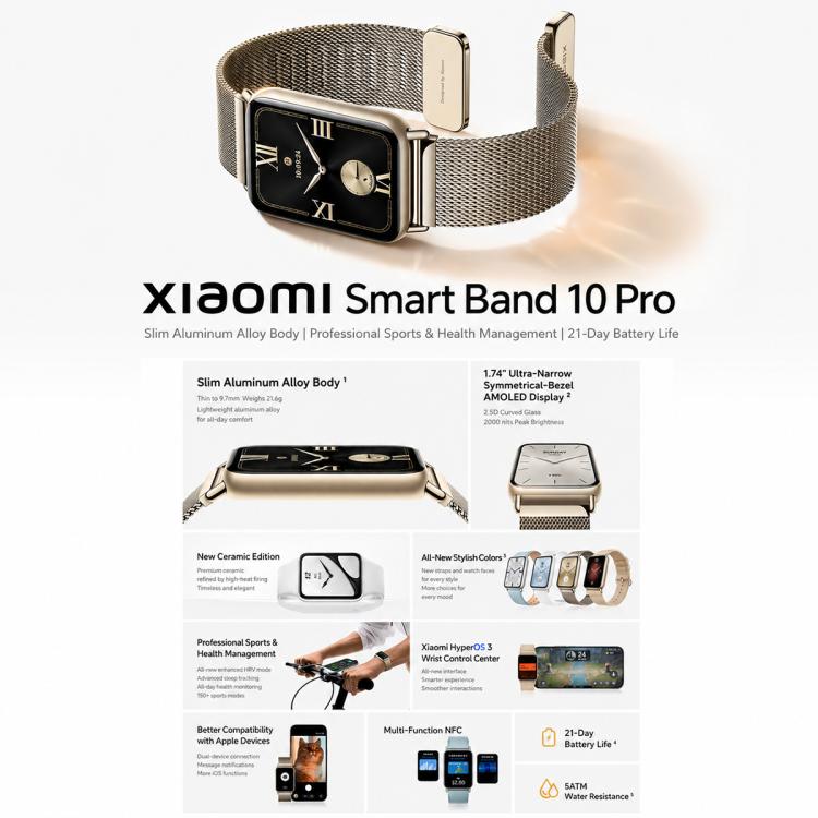 Original Xiaomi Smart Band 10 Pro, 1.74 inch AMOLED Screen 5ATM Waterproof Smart Watch, Support Blood Oxygen / Heart Rate Monitor, Smart Band 10 Pro Black, Smart Band 10 Pro Silver, Smart Band 10 Pro Pink