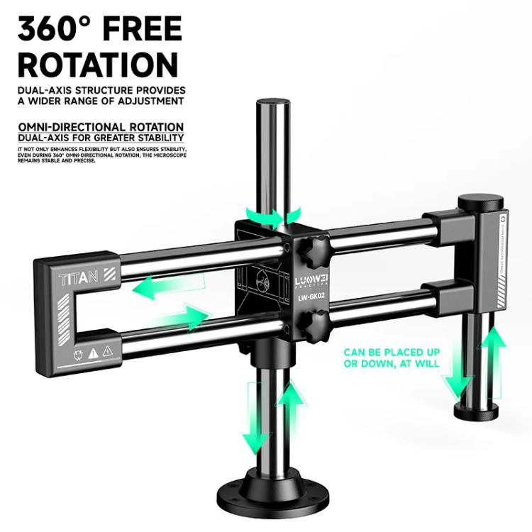 LUOWEI LW-GK02 Titan 360 Degree Rotating Lift Microscope Universal Dual Axis Swing Arm Stand, LUOWEI LW-GK02