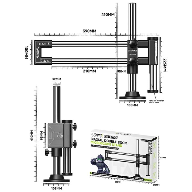 LUOWEI LW-GK02 Titan 360 Degree Rotating Lift Microscope Universal Dual Axis Swing Arm Stand, LUOWEI LW-GK02
