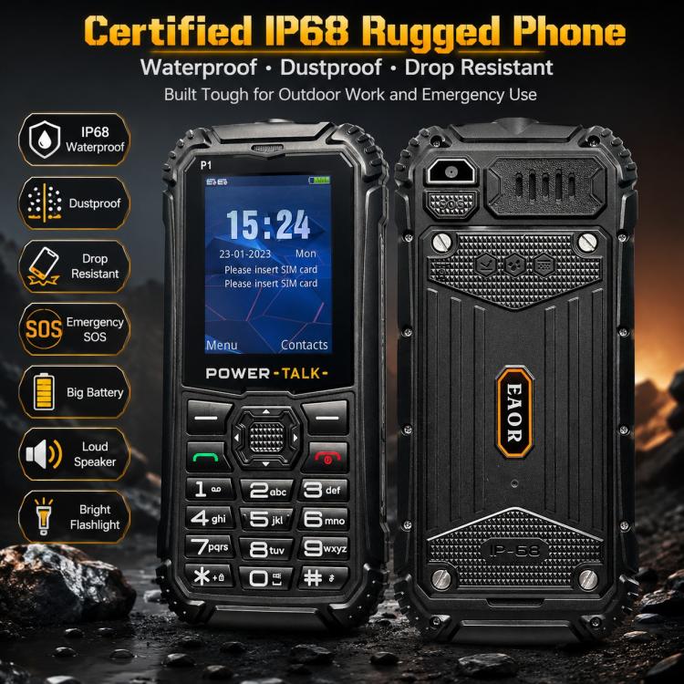HP219 IP68 Rugged Phone, 2.4 inch, SC6531E, Network: 2G, BT, FM, SOS, Torch, EU Plug, US Plug, UK Plug