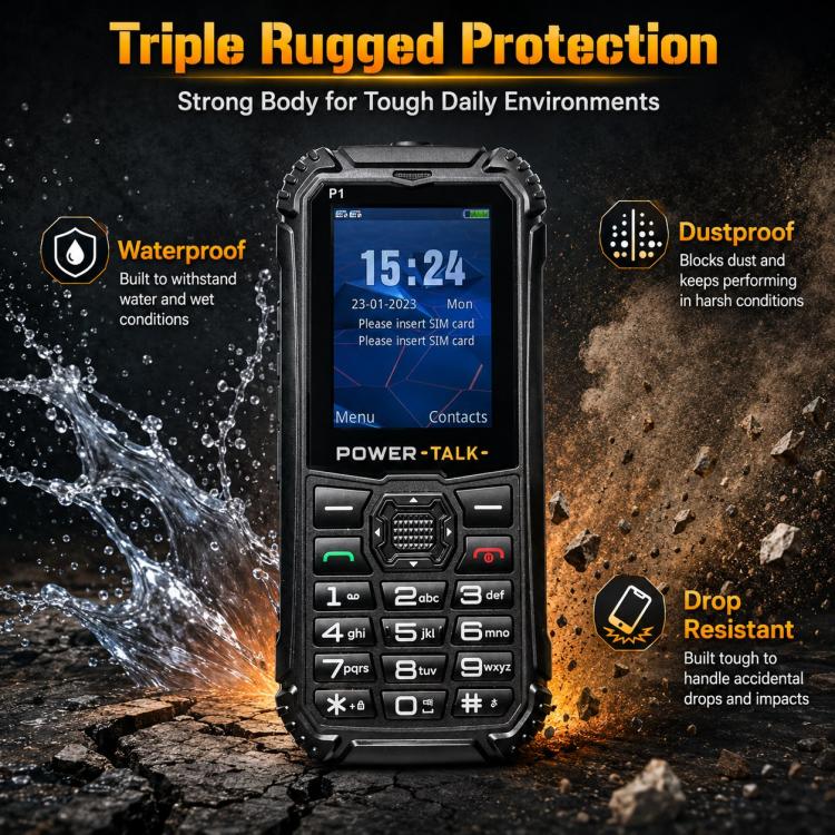 HP219 IP68 Rugged Phone, 2.4 inch, SC6531E, Network: 2G, BT, FM, SOS, Torch, EU Plug, US Plug, UK Plug