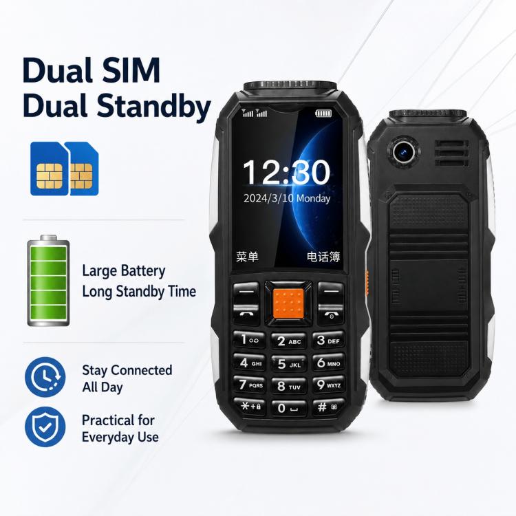 W2022 Rugged Phone, 1.77 inch, SC6531DA, Network: 2G, Dual SIM, BT, Torch