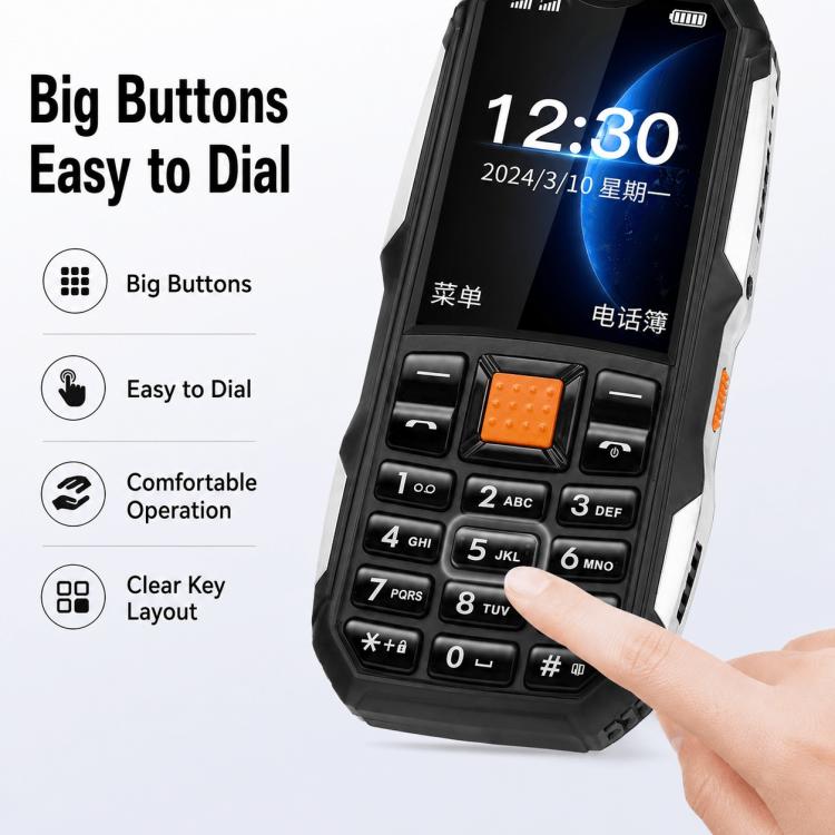 W2022 Rugged Phone, 1.77 inch, SC6531DA, Network: 2G, Dual SIM, BT, Torch
