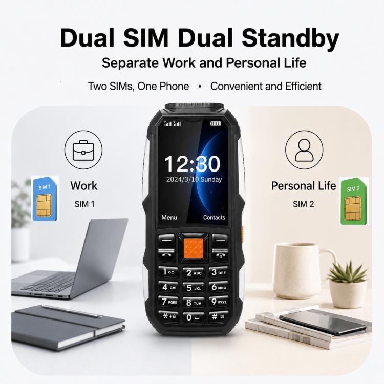 W2022 Rugged Phone, 1.77 inch, SC6531DA, Network: 2G, Dual SIM, BT, Torch