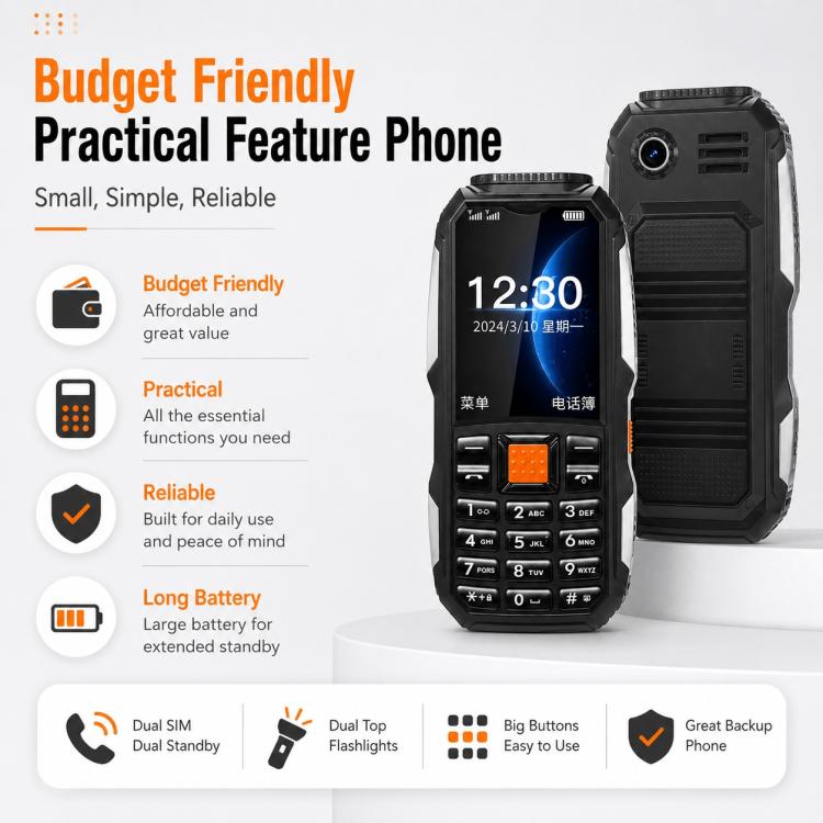 W2022 Rugged Phone, 1.77 inch, SC6531DA, Network: 2G, Dual SIM, BT, Torch