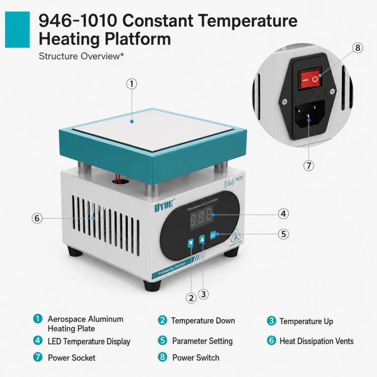 UYUE 946-1010 400W LCD Screen Constant Temperature Heating Platform, US Plug, EU Plug