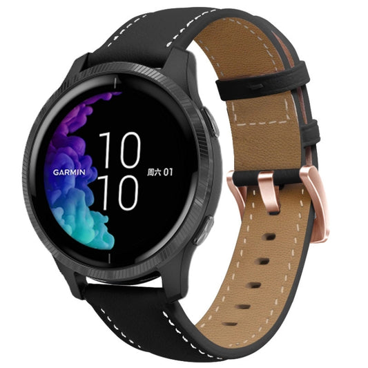 For Garmin Forerunner 265S / 255S / Venu 2S 18mm Rose Gold Buckle Genuine Leather Watch Band, For Garmin Forerunner 265S / 255S / Venu 2S