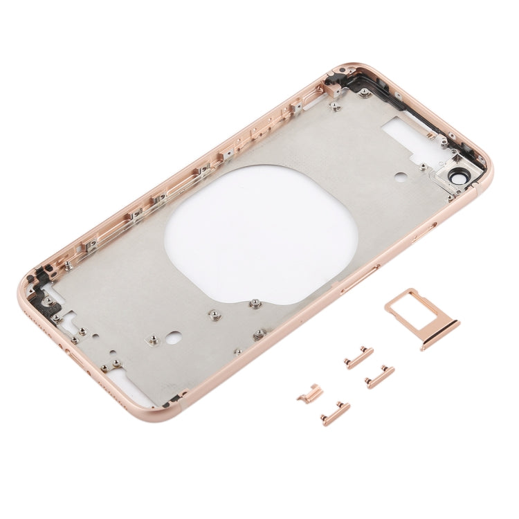 Transparent Battery Back Cover with Camera Lens Frame & SIM Card Tray & Side Keys for iPhone 8, For iPhone 8 (Transparent Gold)