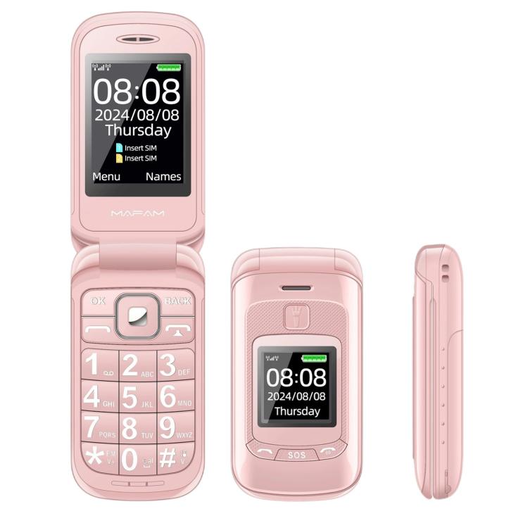 Mafam F899 Flip Phone, 2.4 inch, 32MB+32MB, Support FM, SOS, GSM, Family Number, Big Keys, Dual SIM, EU Plug, EU Plug