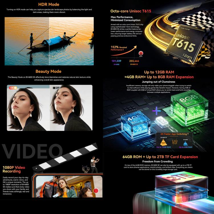 Blackview BV4800 SE Rugged Phone, 4GB+64GB, 6.56 inch Android 15 UMS9320E T615 Octa Core, Network: 4G, OTG, NFC, BV4800 SE 4GB+64GB