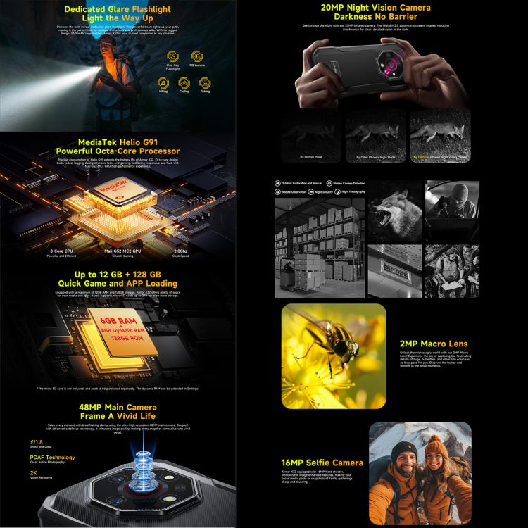 Ulefone Armor X32 Rugged Phone, 8GB+256GB, Night Vision, 5.65 inch Android 14 MediaTek Helio G91 Octa Core, Network: 4G, NFC, OTG