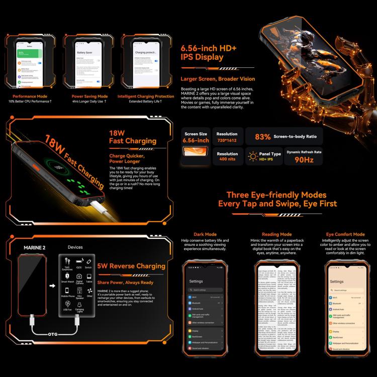 Blackview Oscal Marine 2, 8GB+256GB, 6.56 inch Android 15 Unisoc UMS9230E T615 Octa Core, Network: 4G, OTG, NFC, 8GB+128GB