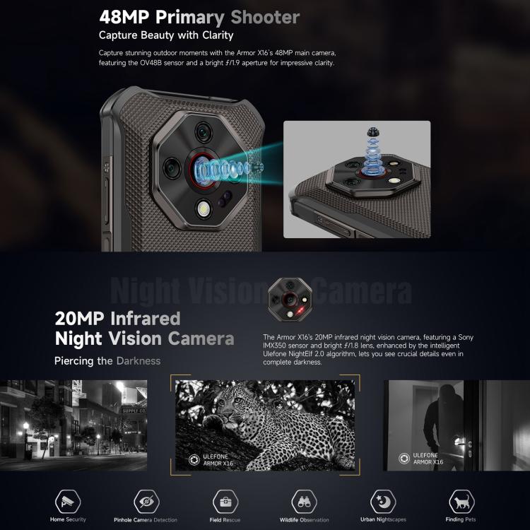 Ulefone Armor X16, 6GB+128GB, Night Vision, IP68/IP69K Rugged Phone, 6.56 inch Android 15 MediaTek Helio G91 Octa Core, Network: 4G, NFC, OTG, Armor X16, 6GB+128GB
