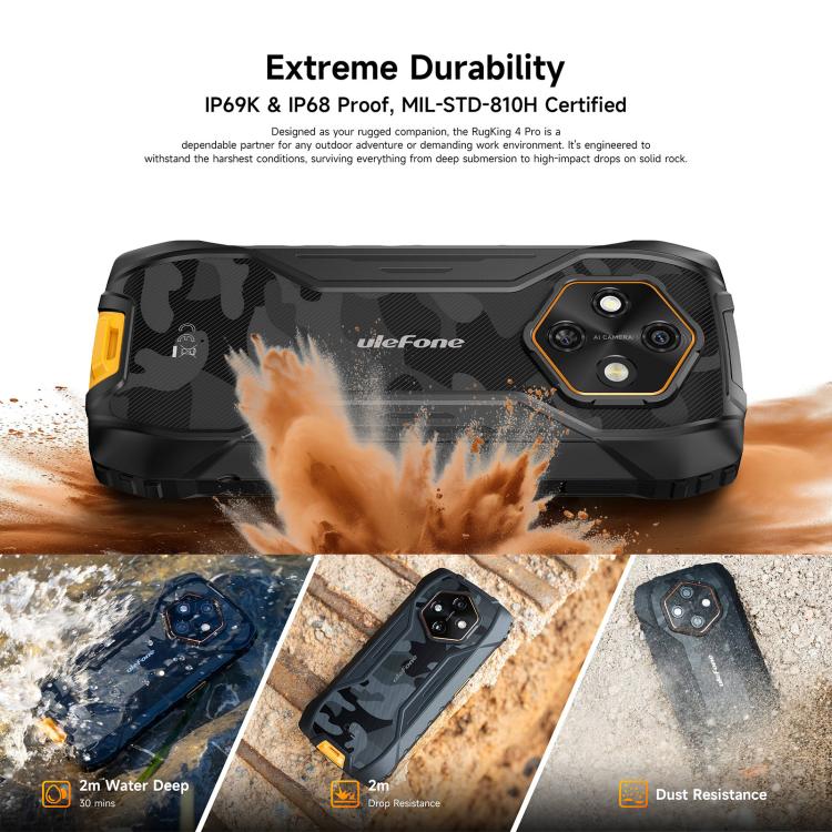 Ulefone RugKing 4 Pro, 8GB+256GB, IP68/IP69K Rugged Phone, 6.56 inch Android 15 Unisoc T7250 Octa Core, Network: 4G, NFC, OTG, RugKing 4 Pro, RugKing 4 Pro, 8GB+256GB