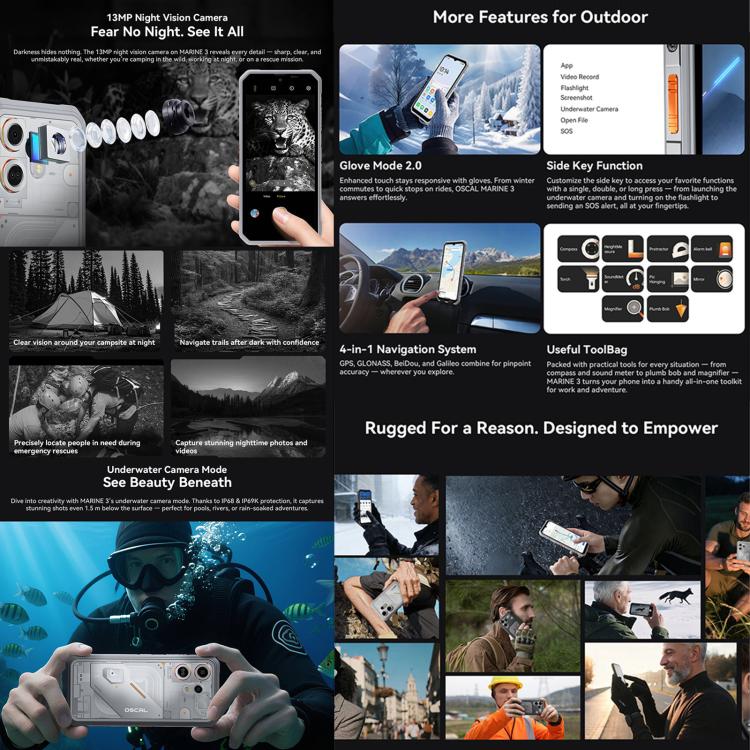 Blackview Oscal Marine 3, 8GB+128GB, 6.56 inch Android 15 Unisoc UMS9230E T615 Octa Core, Network: 4G, OTG, NFC, 8GB+128GB