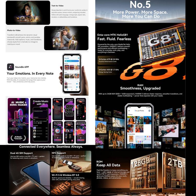 Blackview Oscal Marine 3, 8GB+128GB, 6.56 inch Android 15 Unisoc UMS9230E T615 Octa Core, Network: 4G, OTG, NFC, 8GB+128GB