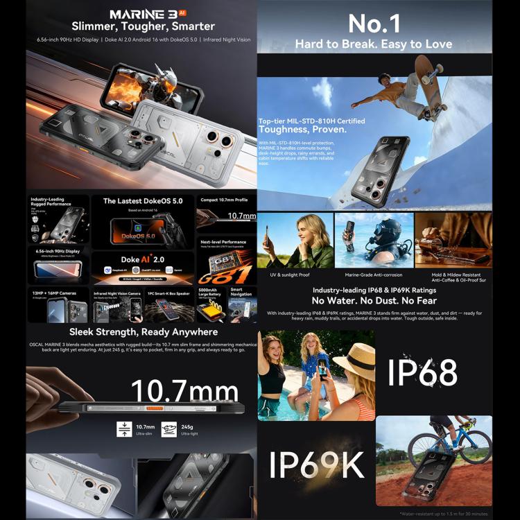 Blackview Oscal Marine 3, 8GB+256GB, 6.56 inch Android 16 MT6769V/CB Helio G81 Octa Core, Network: 4G, OTG, NFC, 8GB+256GB