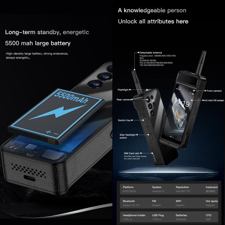 SOYES W88 Pro, 4GB+64GB, 4600mAh Battery, 4.0 inch Android 12 MTK6739CW Quad Core, Network: 4G, OTG, Dual SIM, W88 Pro, 4GB+64GB