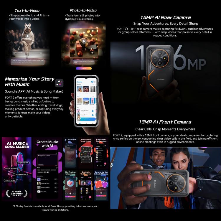 Blackview FORT 2 Rugged Phone, 8GB+128GB, 6.56 inch Android 15 MediaTek MT6769V/CB Helio G81 Octa Core, Network: 4G, OTG, NFC, 8GB+128GB