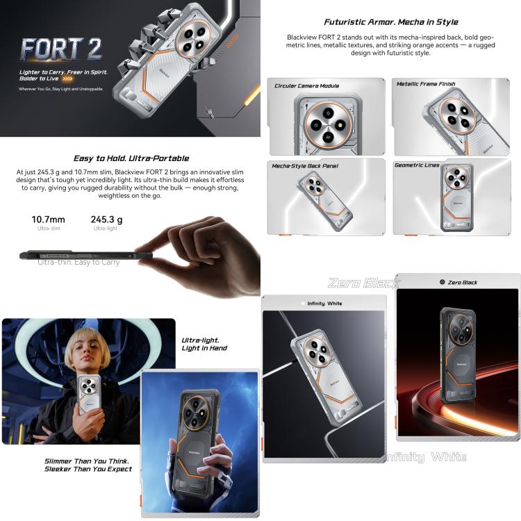 Blackview FORT 2 Rugged Phone, 8GB+256GB, 6.56 inch Android 15 MediaTek MT6769V/CB Helio G81 Octa Core, Network: 4G, OTG, NFC, 8GB+256GB