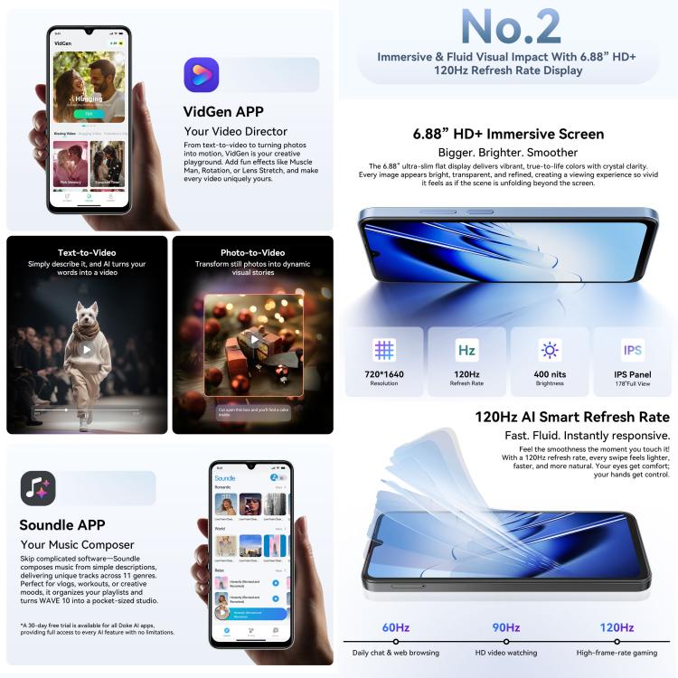 Blackview WAVE 10, 8GB+256GB, 6.88 inch Android 16 Unisoc UMS9230E Octa Core, Network: 4G, OTG