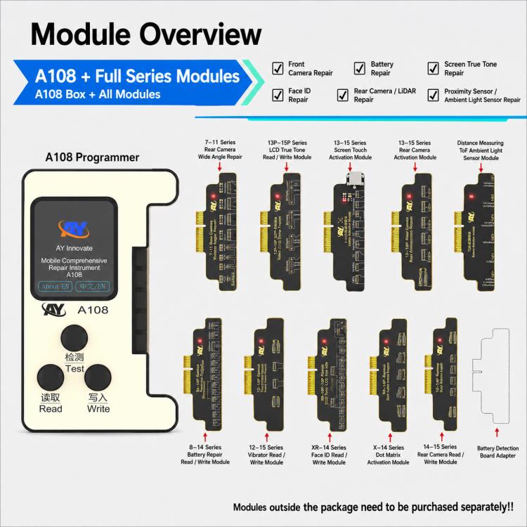 AY A108 Multi-function Dot Matrix Battery Repair Programmer for iPhone 8-16 Pro Max, A108 for iP 8-16 Pro Max