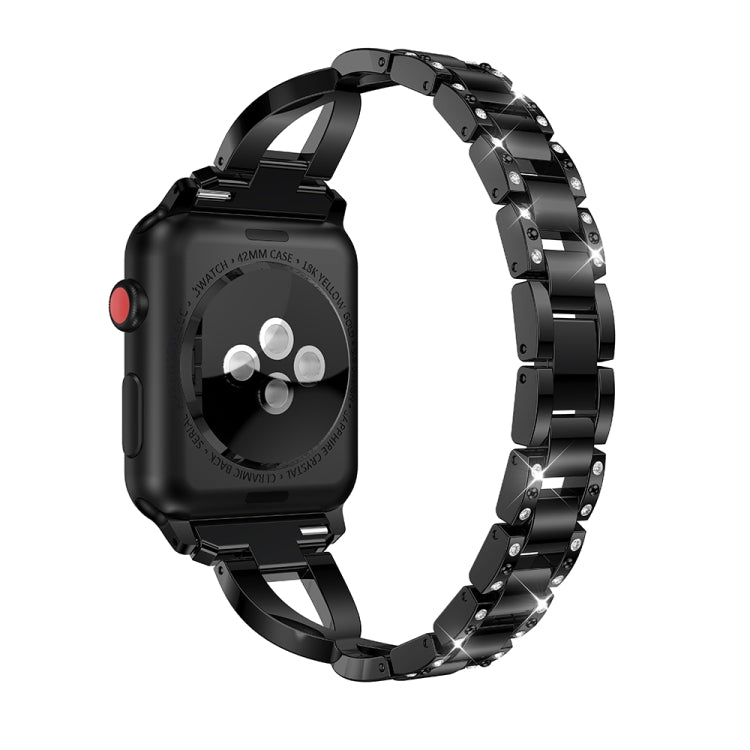 X-shaped Diamond-studded Solid Stainless Steel Wrist Strap Watch Band for Apple Watch Series 3 & 2 & 1 38mm