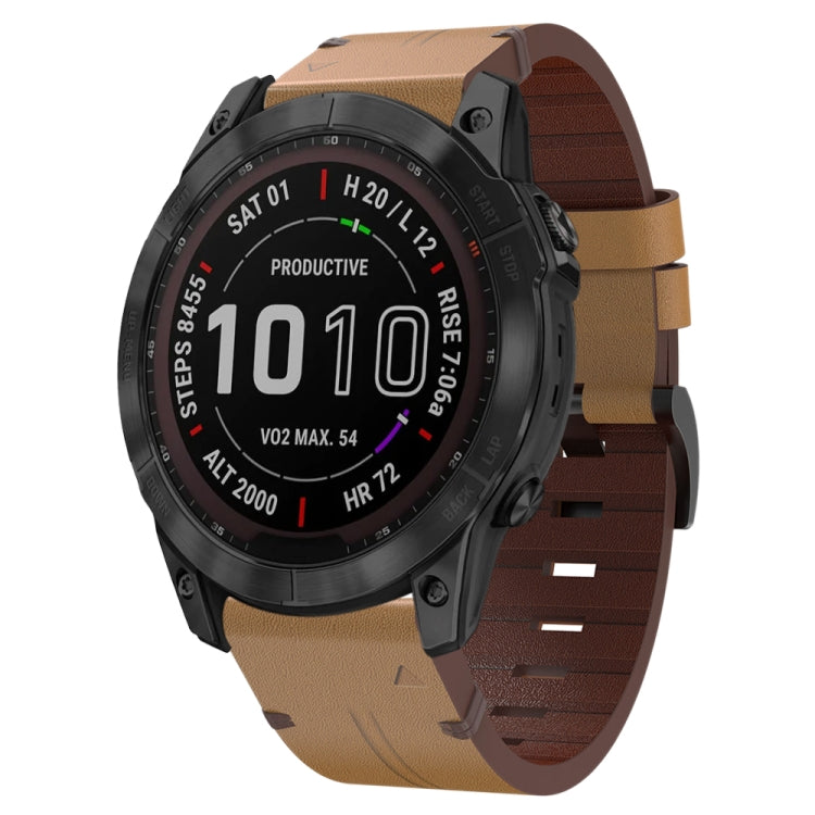 26mm Leather Steel Buckle Watch Band, For Garmin Fenix 5X Sapphire, For Garmin Tactix Delta, For Garmin Descent MK 2i, For Garmin Tactix 7 Pro, For Garmin Fenix 3, For Garmin Fenix 5X Plus, For Garmin Enduro 2, For Garmin Fenix 6X Pro, For Garmin Fenix...