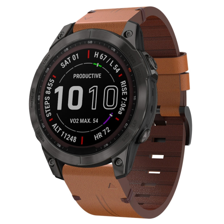 22mm Leather Steel Buckle Watch Band, For Garmin Fenix 7 Sapphire Solar, For Garmin Fenix 5