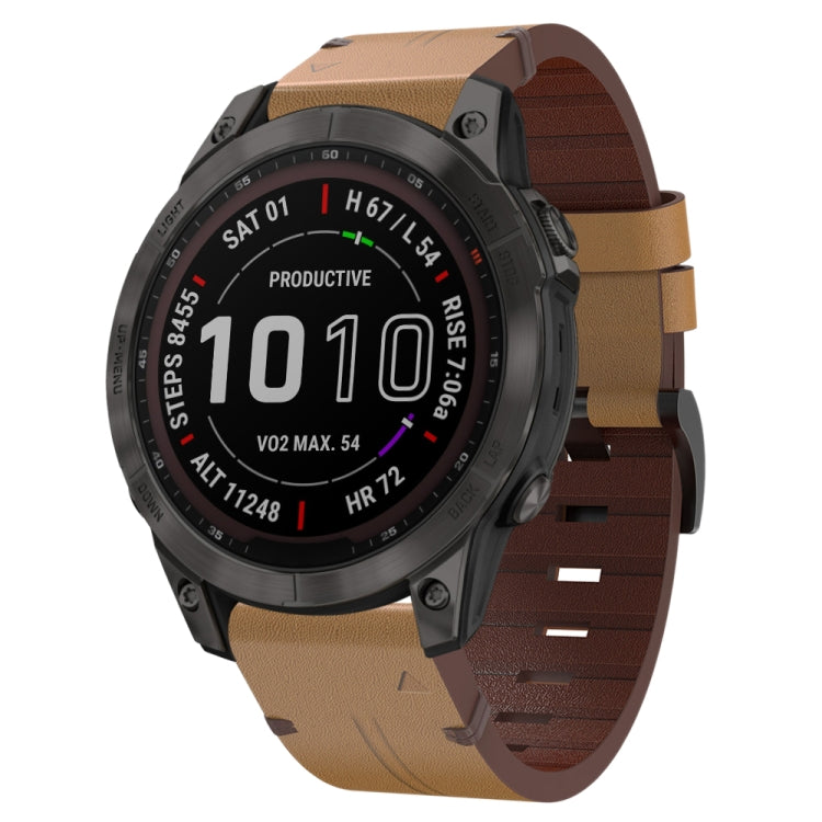 22mm Leather Steel Buckle Watch Band, For Garmin Fenix 7 Sapphire Solar, For Garmin Fenix 5