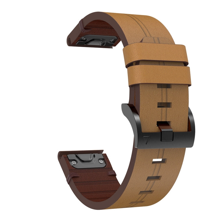 22mm Leather Steel Buckle Watch Band, For Garmin Fenix 7 Sapphire Solar, For Garmin Fenix 5