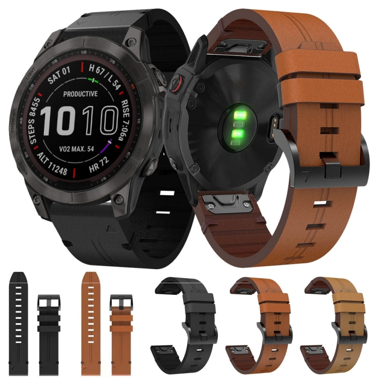 22mm Leather Steel Buckle Watch Band, For Garmin Fenix 7 Sapphire Solar, For Garmin Fenix 5