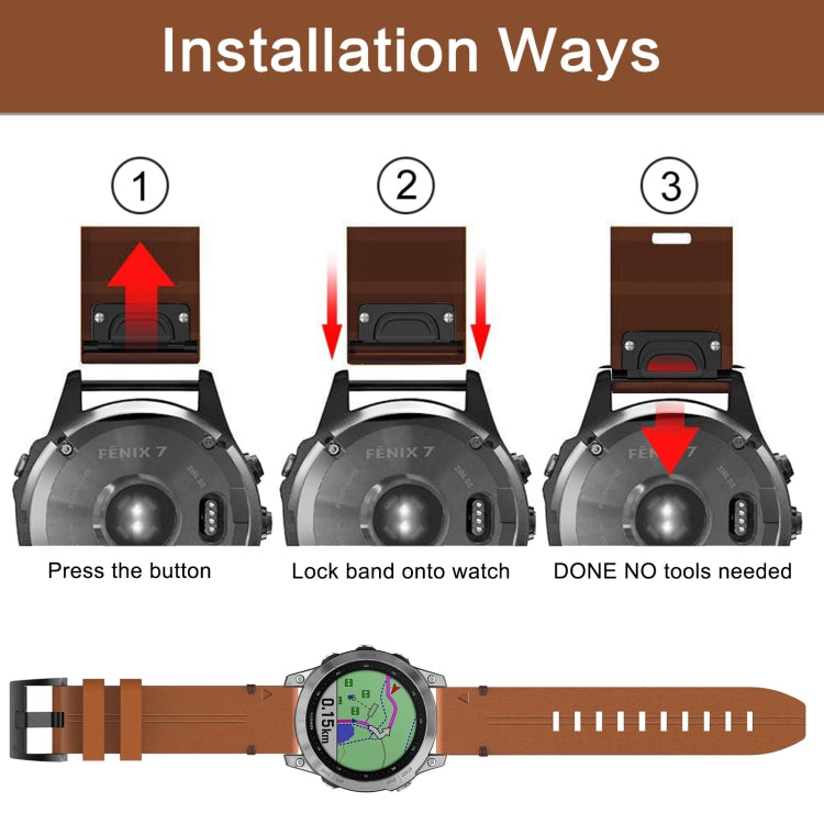 22mm Leather Steel Buckle Watch Band, For Garmin Fenix 7 Sapphire Solar, For Garmin Fenix 5