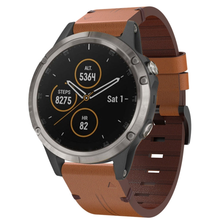22mm Leather Steel Buckle Watch Band, For Garmin Fenix 7 Sapphire Solar, For Garmin Fenix 5