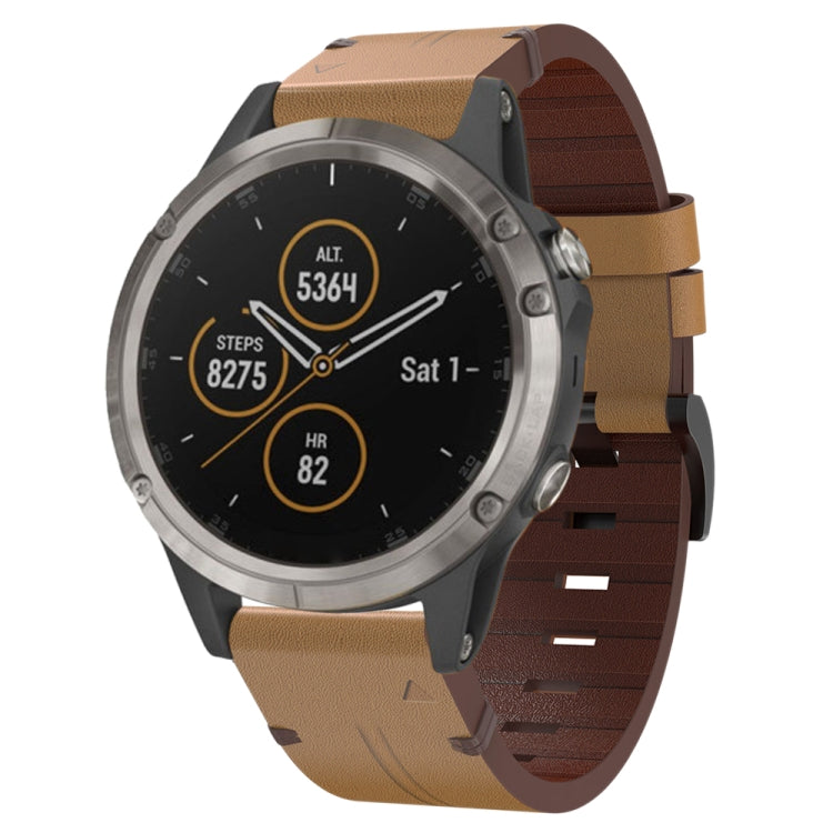 22mm Leather Steel Buckle Watch Band, For Garmin Fenix 7 Sapphire Solar, For Garmin Fenix 5