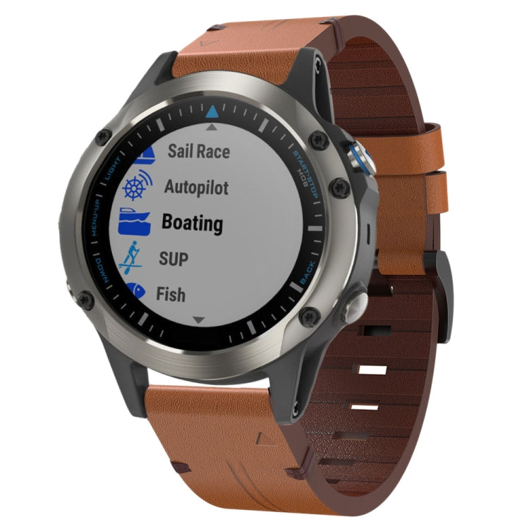 22mm Leather Steel Buckle Watch Band, For Garmin Quatix 5 Sapphire, For Garmin Approach S62