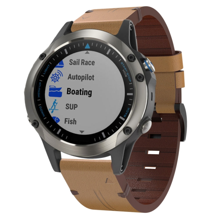 22mm Leather Steel Buckle Watch Band, For Garmin Quatix 5 Sapphire, For Garmin Approach S62