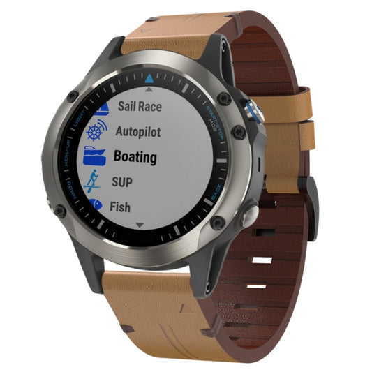 22mm Leather Steel Buckle Watch Band, For Garmin Quatix 5 Sapphire, For Garmin Approach S62
