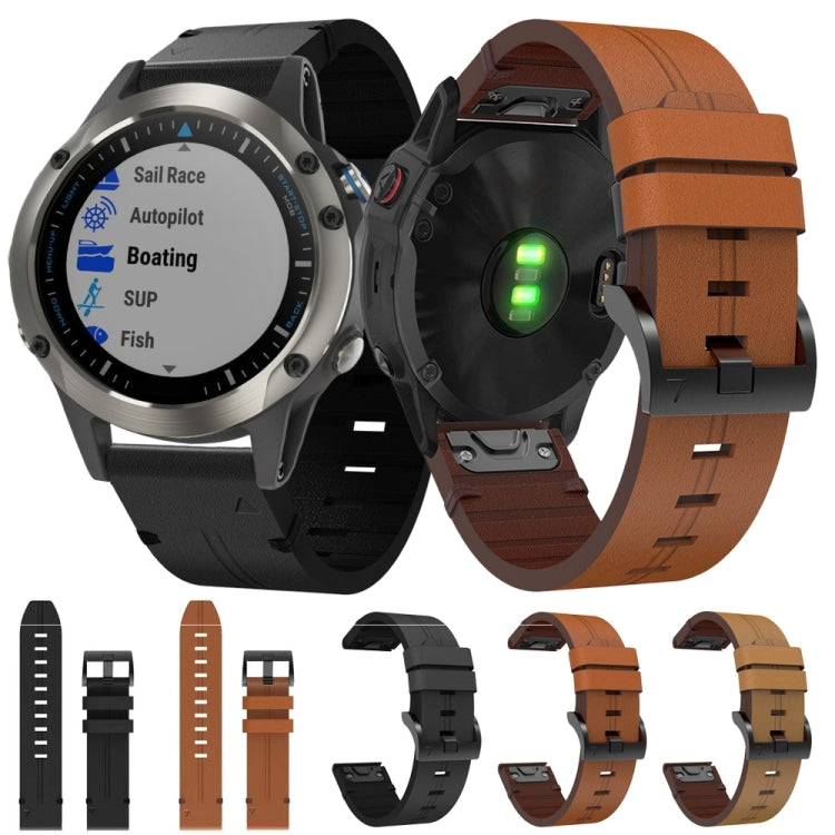 22mm Leather Steel Buckle Watch Band, For Garmin Quatix 5 Sapphire, For Garmin Approach S62