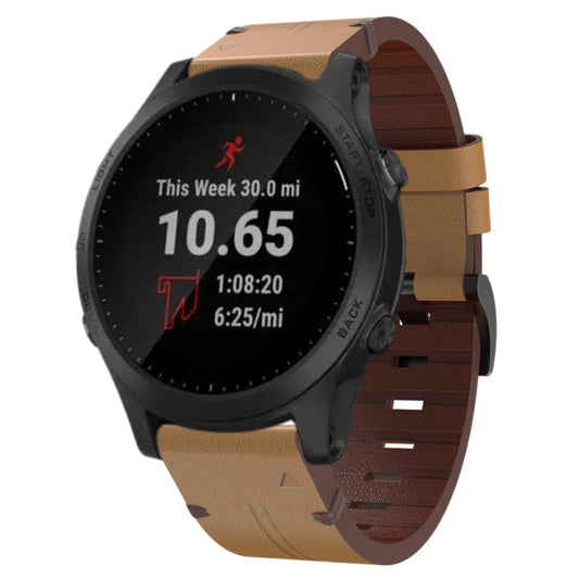 22mm Leather Steel Buckle Watch Band, For Garmin Forerunner 945, For Garmin Fenix 6 Pro GPS, For Garmin Fenix 7 Solar, For Garmin Quatix 5, For Garmin Descent G1, For Garmin Forerunner 935, For Garmin Fenix 6 Sapphire GPS, For Garmin EPIX Gen 2        ...