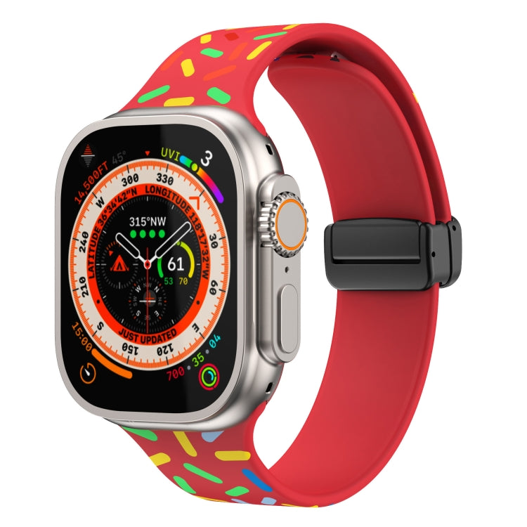 Rainbow Dots Silicone Magnetic Black Buckle Watch Band, For Apple Watch SE 44mm, For Apple Watch 6 40mm, For Apple Watch 6 44mm, For Apple Watch 5 44mm