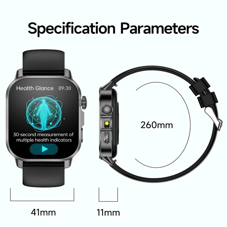 ET571 2.0 inch Color Screen BT Smart Watch Silicone Strap, Support Health Monitoring / ECG