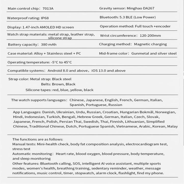 ET460 1.47 inch Color Screen BT Calling Smart Watch Silicone Strap, Support Health Monitoring / ECG