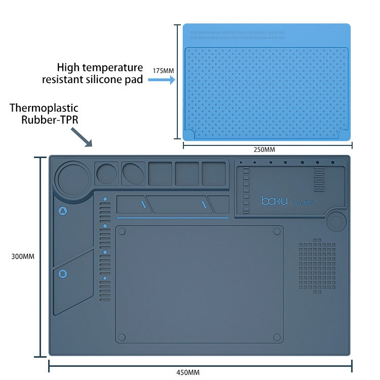 BAKU BA-695  2 in 1 TPR+Silicone Computer Phone Repair Desk Mat Heat Resistant Insulation Mat, BAKU BA-695