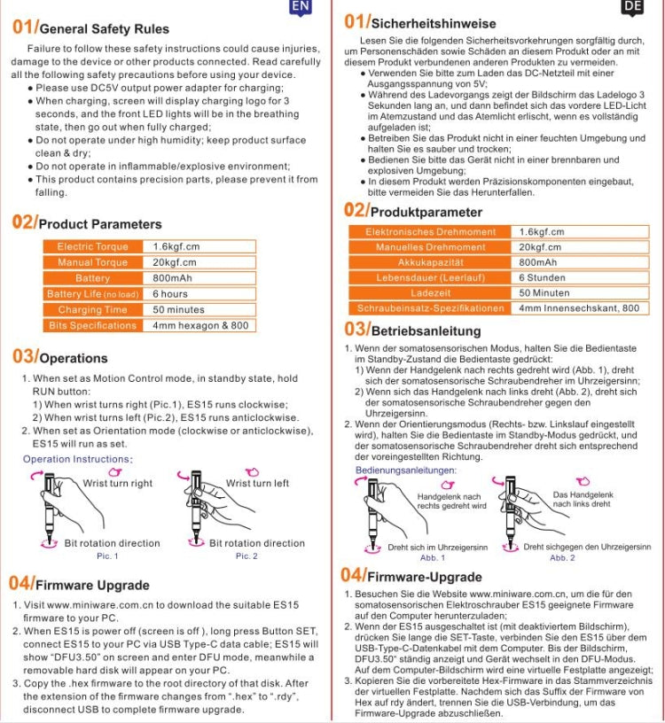 MINIWARE ES15 Electric Screwdriver Repair Tool Dismantling Screw Batch
